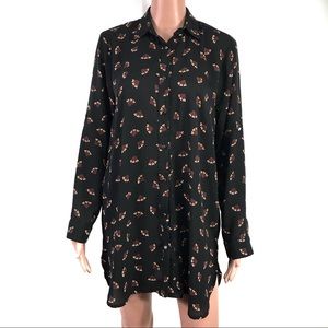 Floreiza Made in Italy Floral Black Long Blouse M